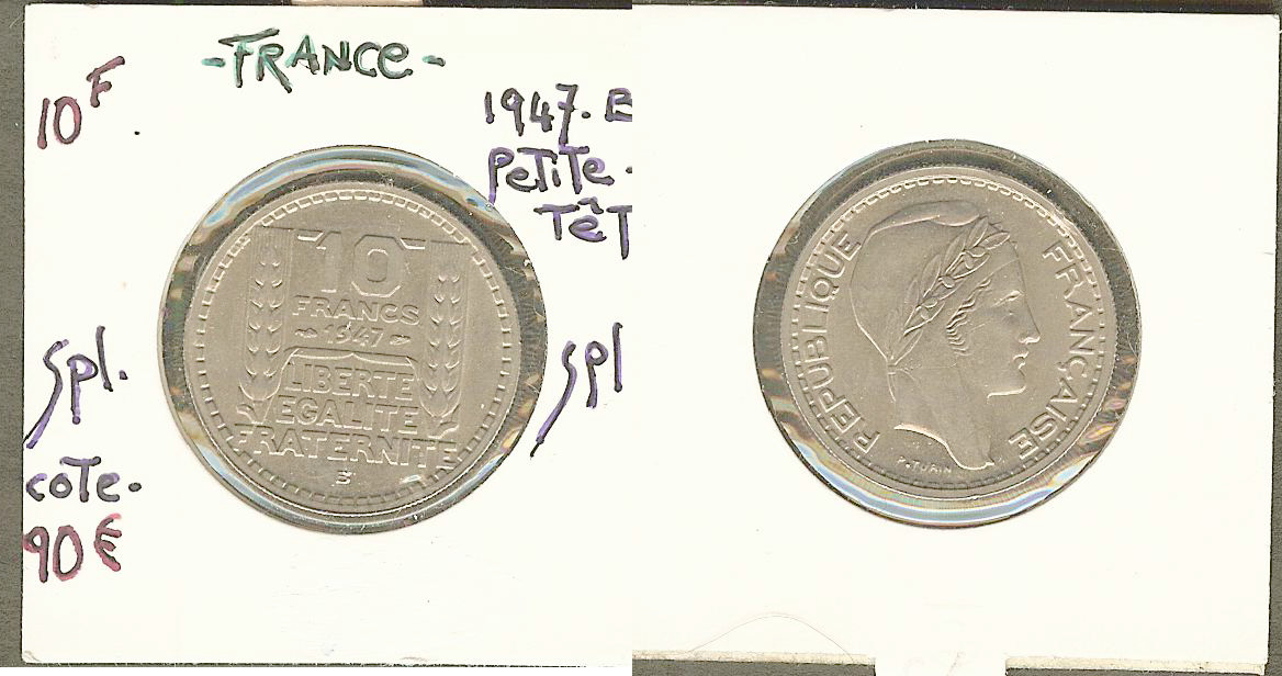 10 francs Turin, petite tête 1947 Beaumont-Le-Roger SPL
